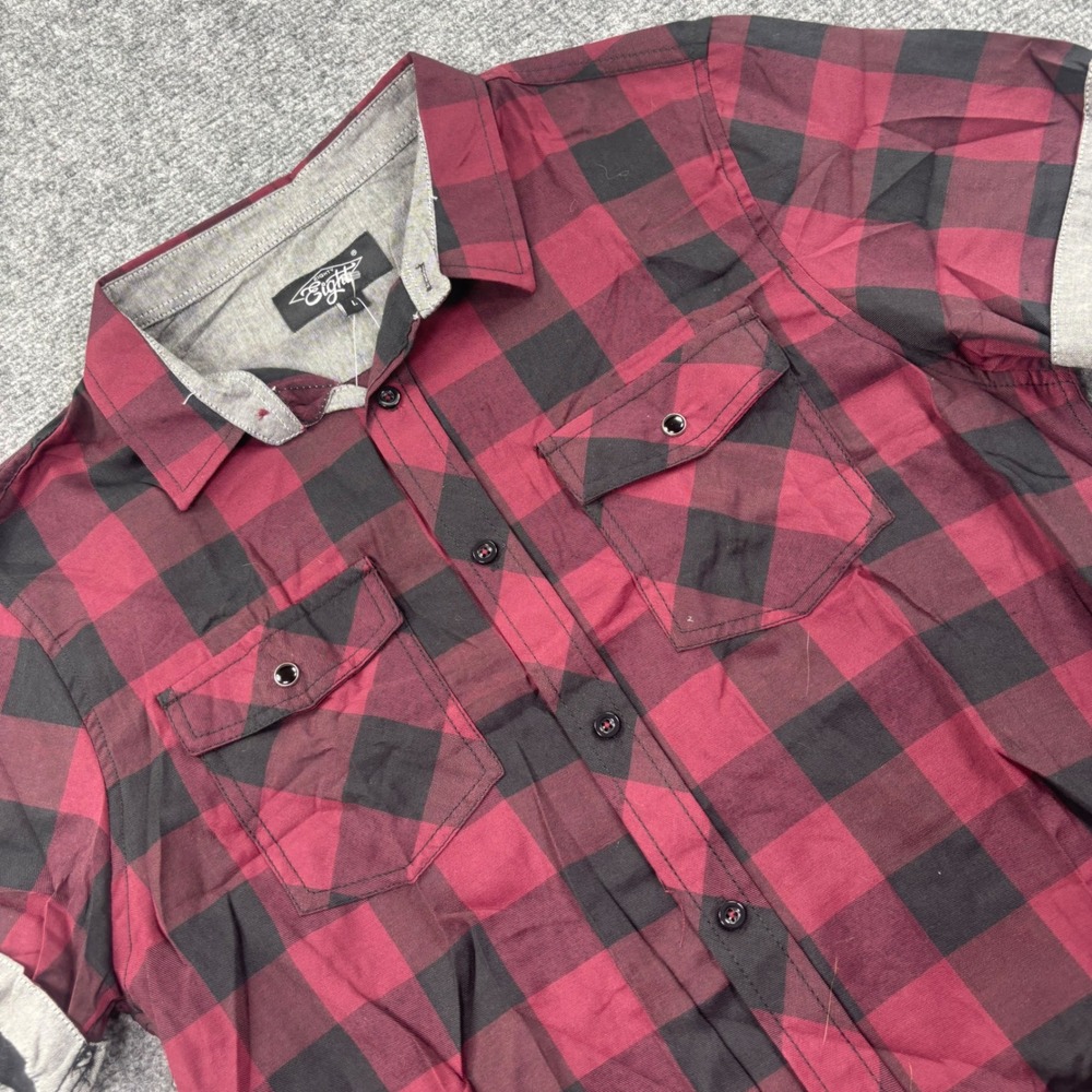 Eighty Eight Button Down Shirt Large Red Black Buffalo Plaid Modern Fit NWT Mens